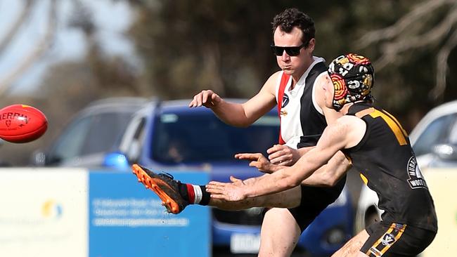 Quambatook president Rhys Carmichael in action for the Saints in their final match at home on Saturday. Picture: Yuri Kouzmin