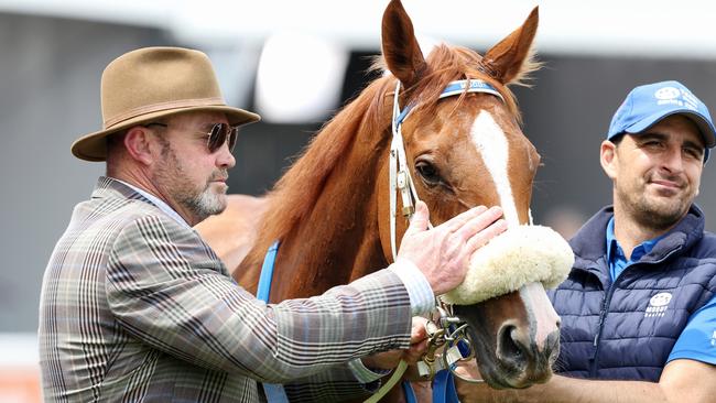 Peter Moody gives Autumn Angel a pat after winning the Ethereal Stakes. Picture: George Sal/Racing Photos via Getty Images