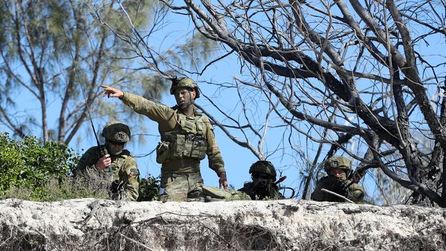 Australian troops on the shore. Australian Forces during a beach assault at Shoalwater Bay.  Pic Peter Wallis