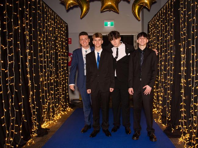 Alwyn Miller, Matthew Bakewell, Haiden Metcalfe and Ben Gallagher at the Year 12 School formals of Darwin High School at Darwin Convention Centre, Darwin. Picture: Pema Tamang Pakhrin.
