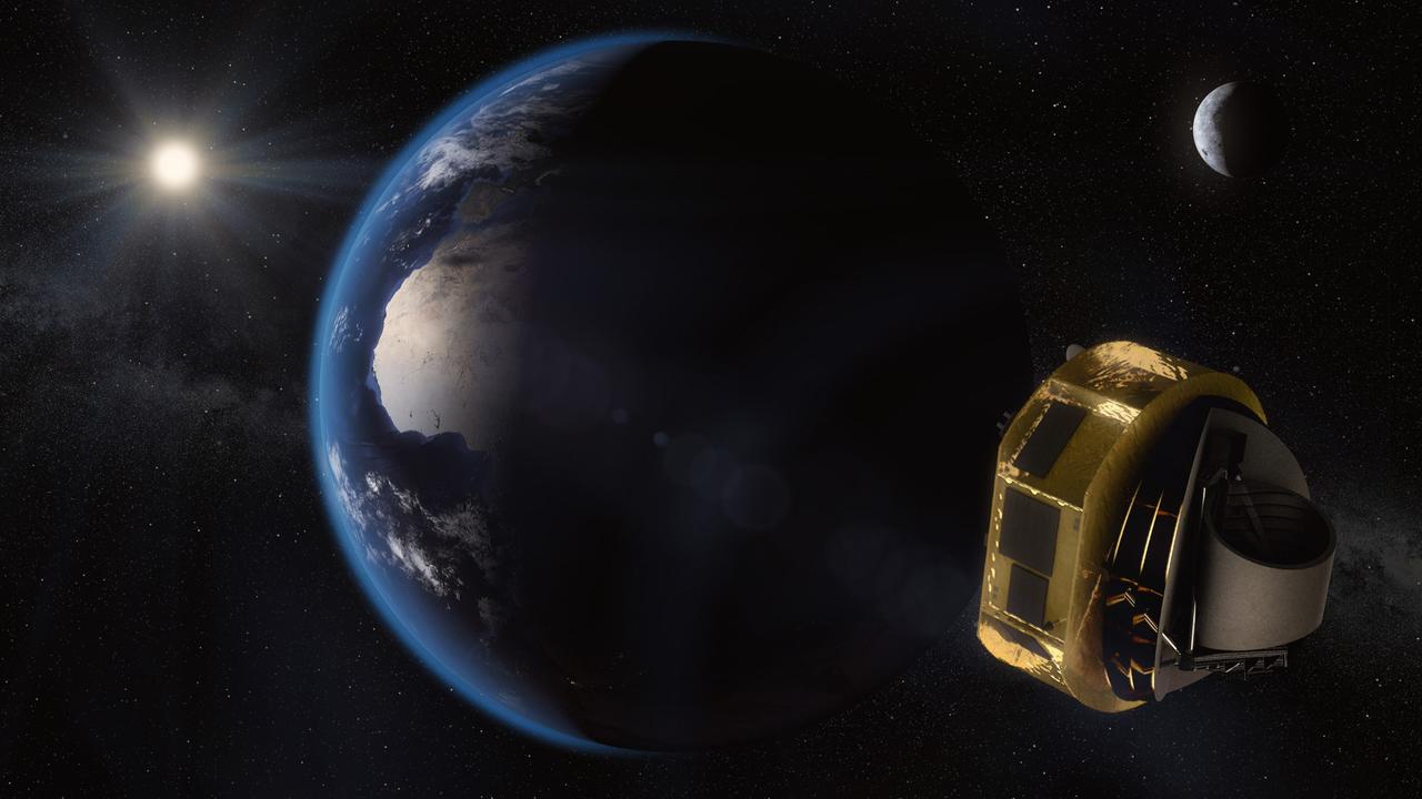 An artist’s impression of the ARIEL spacecraft which will be able to look for life on exoplanets when it is launched in 2028. Picture: European Space Agency