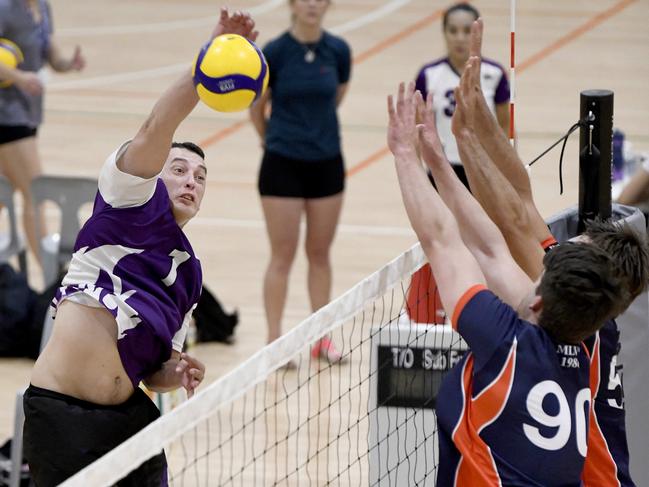 1/5/21 - Action pics from the SA Volleyball League season-openers between Austral and Mt Lofty, which we are also live streaming on our website at The Lights Community and Sports Centre. AustralÃs #1 Daniel Wauchope taps a ball over the net in the Division 1 game. Picture: Naomi Jellicoe