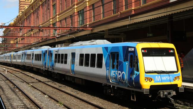 Several train lines were impacted after an unfolding police incident near Flinders St Station. Picture: Trevor Pinder