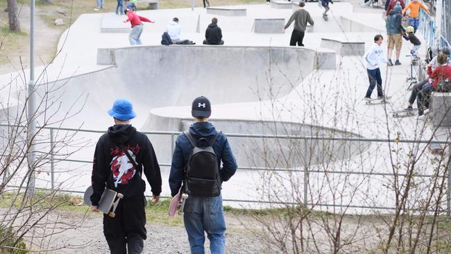 Young people enjoy a skateboard park in Nacka, Stockholm, Sweden on April 25, amid the coronavirus pandemic. Picture: Henrik Montgomery/via AFP