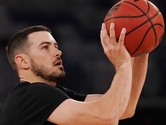 Chris Goulding of United warms up during the second NBL Semi-Final match between Melbourne United and Sydney Kings at Melbourne Arena in Melbourne, Monday, March 2, 2020. (AAP Image/Michael Dodge) NO ARCHIVING, EDITORIAL USE ONLY