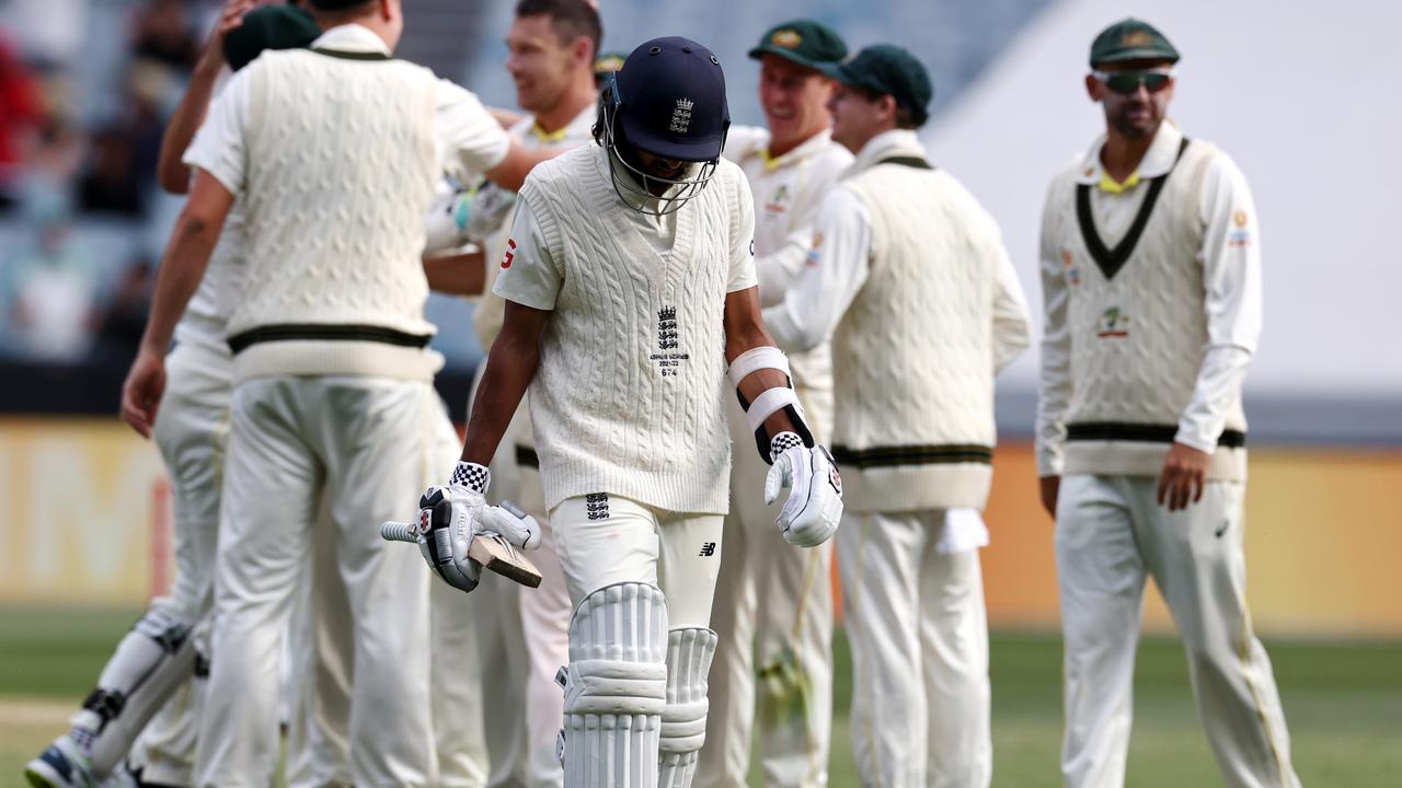 Haseeb Hameed trudges off the MCG after being dismissed by Scott Boland. Picture: Michael Klein