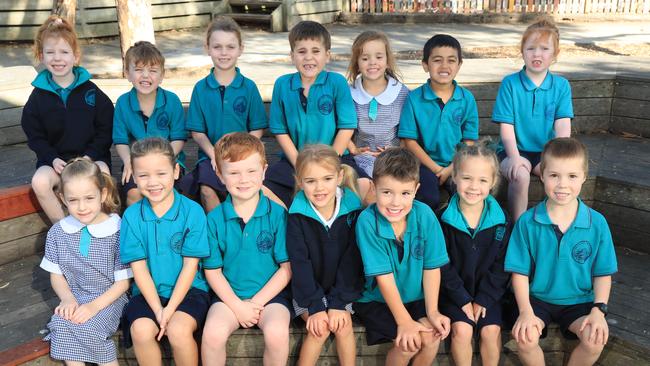 Mt Duneed Primary School Prep M Back Row From Left: Evelyn McDonald, Lachlan Dent, Harper Carson, Otis Powell, Annie Lowman, Hashim Usman, Edee Burke . Front Row From Left: Ruby Leith-Lopes, Amelia Rijnvis, Carter Daniels, Ava Gibson, Xavier Duncombe, Remi Dwyer, Callum Boucher . Picture: Mark Wilson