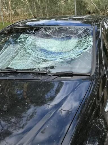 A windshield was caved in by a rioter. Picture: Supplied