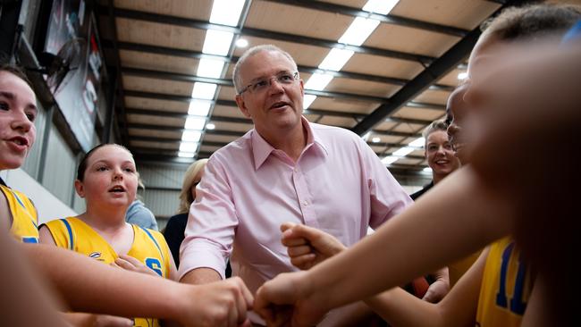 Prime Minister Scott Morrison at Penrith Valley Regional Sports Centre in Sydney on Saturday. Picture: AAP