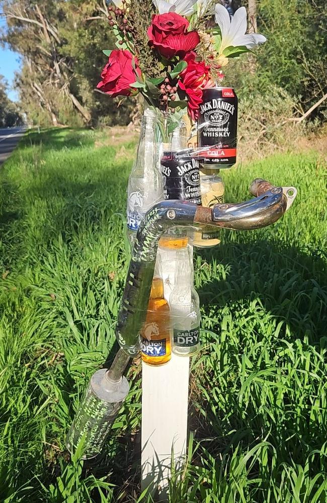 Roadside tribute for Koonoomoo man Timothy Hinds, 45, who grew up in the West Tamar and was living in Devonport prior to relocating to Victoria's Murray Valley in 2020. Picture: Supplied