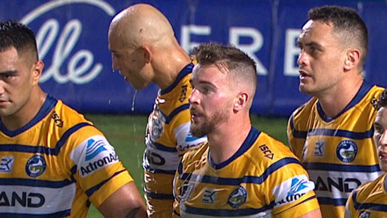 Eels players lament a Blake Ferguson error and Cowboys try.