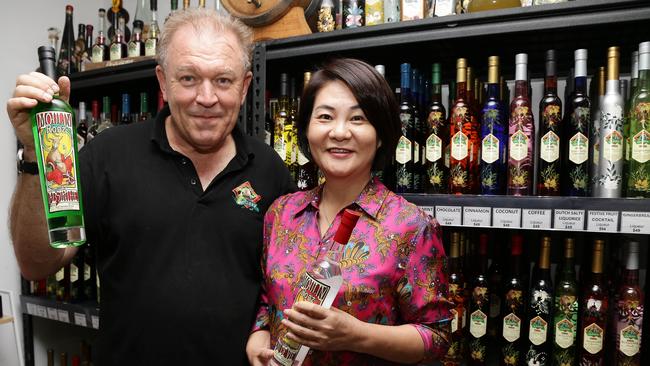 Gordon Chalmers and Shumei Hou in the distillery shop/bar. Picture: Tertius Pickard