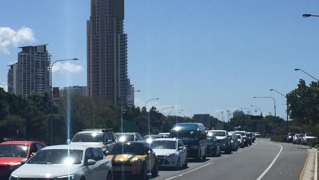 Heavy traffic in Southport heading south towards the Sundale Bridge. Picture: Michael Saunders.