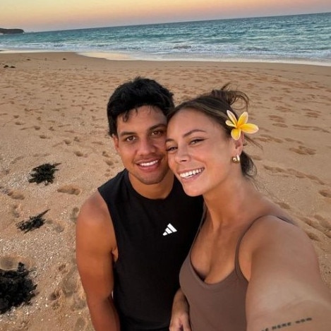 Manly Warringah Sea Eagles winger Jaxson Paulo and Gold Coast Titans star Taliah Fuimaono have been dating for a year. Picture: Instagram