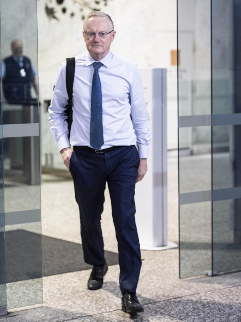 Outgoing governor of the Reserve Bank Philip Lowe leaving the RBA building on Friday. Picture: Monique Harmer