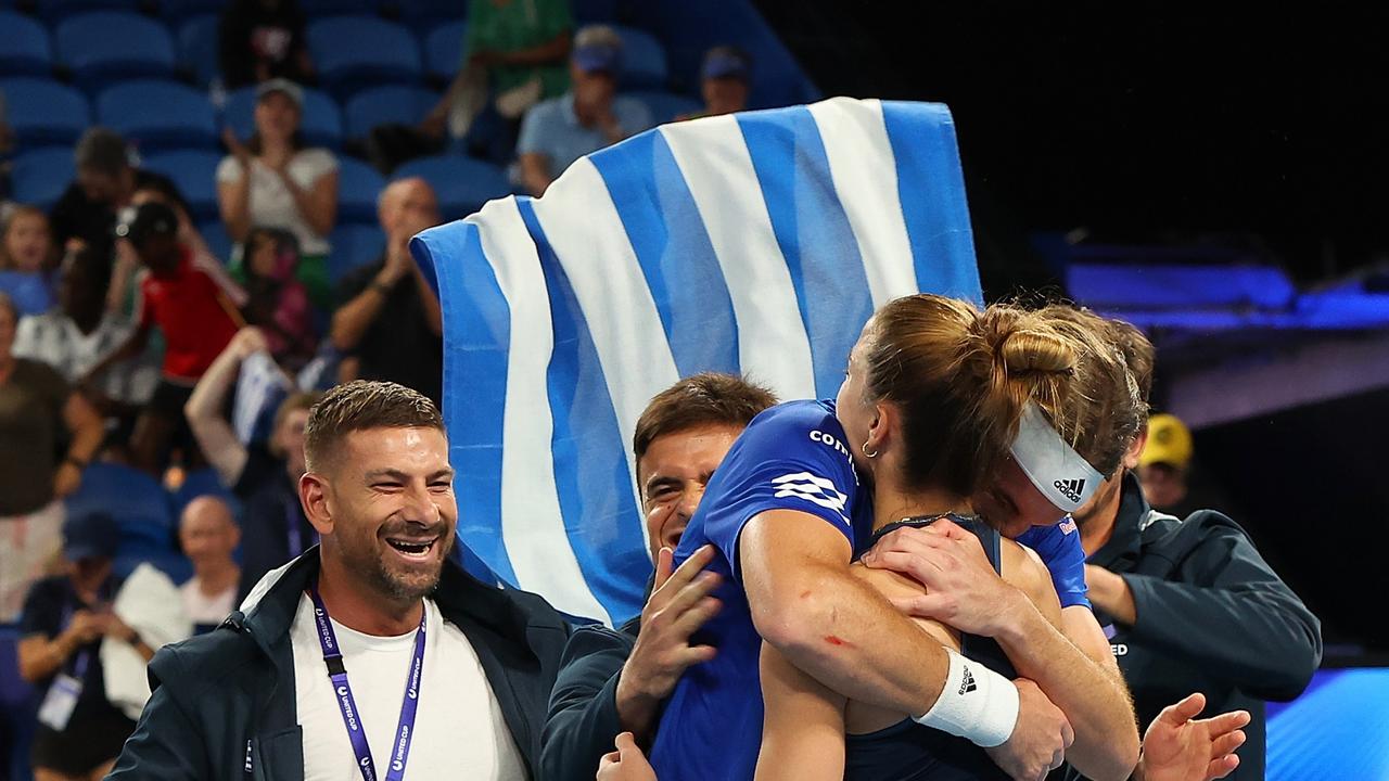 Tsitsipas and Sakkari celebrate an epic win in Perth. Picture; Paul Kane/Getty Images