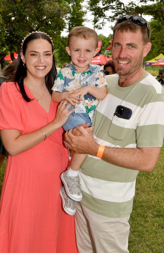 Socials at Family Fun Race Day at Cluden Park. Sabrina and Brody Menel with Fletcher, 2. Picture: Evan Morgan