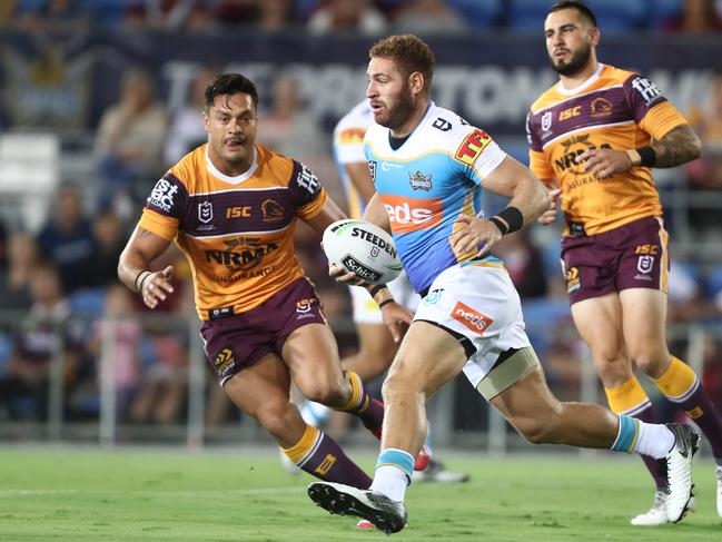 Titans outside back Brenko Lee in action against the Broncos in their pre-season trial at Robina. Picture: Chris Hyde/Getty Images