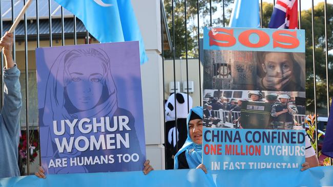 Protesters outside the South Australian Chinese consulate in Joslin in 2021. Picture: NCA NewsWire / David Mariuz