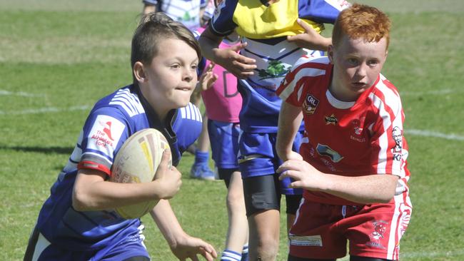 Action between the Grafton Ghosts and the South Grafton Rebels in the U11s at McKittrick Park in 2019.