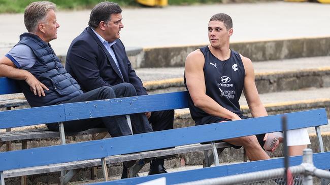 Charlie Curnow watches on at training. Picture: Martin Keep/Getty Images