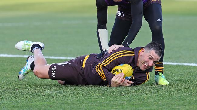 Hawthorn assistant coach Adem Yze ruptured his Achilles during a training session. Picture: Sam Rosewarne