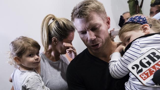 David Warner and familyarriving back in Australia