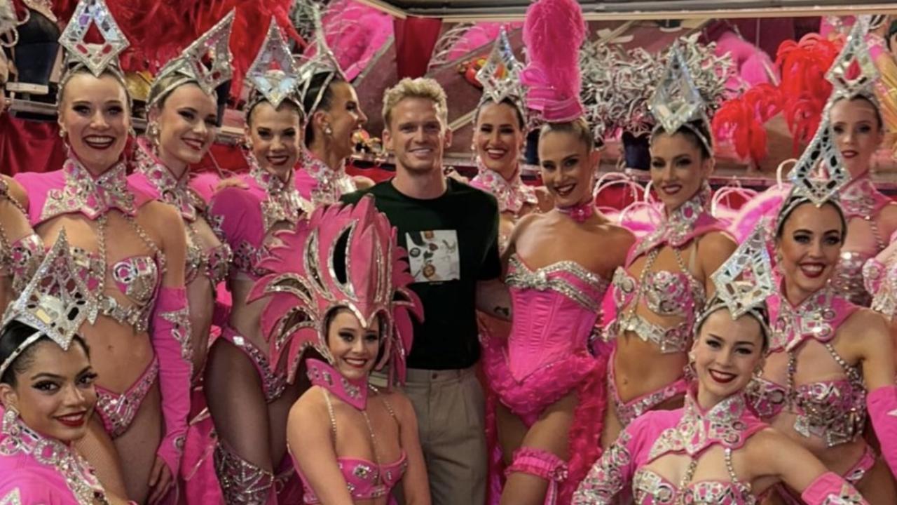 Former Australian Swimmer Cody Simpson visits the Aussie Showgirl Jasmine Bard at the Moulin Rouge in Paris.