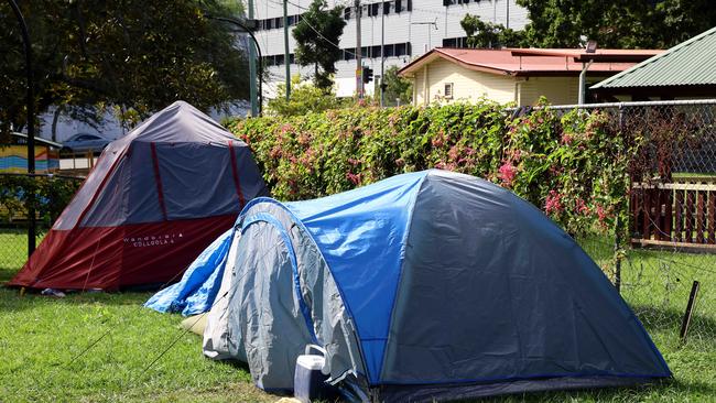 Tents in Musgrave Park, West End. A new report has found the government could save $17,500 per person a year if it funded supported housing. Picture David Clark