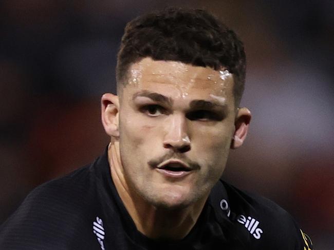 PENRITH, AUSTRALIA - AUGUST 24:  Nathan Cleary of the Panthers in action during the round 26 NRL match between Penrith Panthers and Parramatta Eels at BlueBet Stadium on August 24, 2023 in Penrith, Australia. (Photo by Mark Metcalfe/Getty Images)