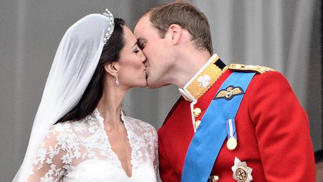 Prince William kisses his bride Kate, Duchess of Cambridge. Picture: File