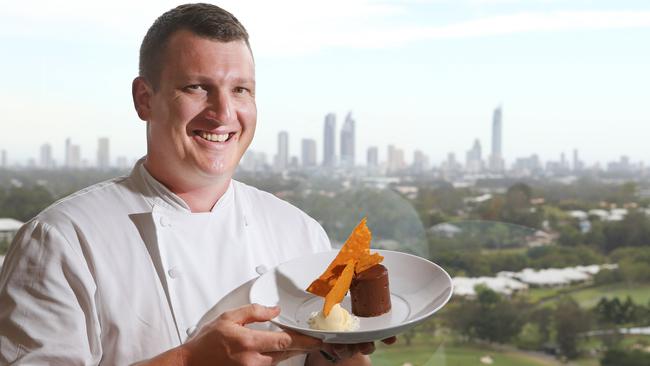 Videre Restaurant at RACV Royal Pines: Head chef Grant Parry with a chocolate fondant. Picture Glenn Hampson