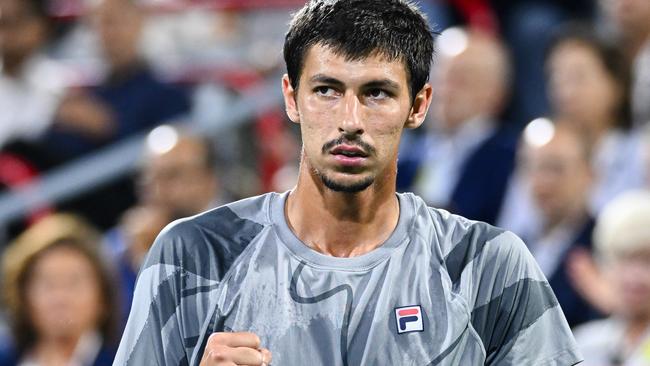 MONTREAL, CANADA - AUGUST 12: Alexei Popyrin of Australia celebrates as he pumps his fist during the Men's Singles Final match against Andrey Rublev on day seven of the ATP Masters 1000 National Bank Open at Stade IGA on August 12, 2024 in Montreal, Canada. (Photo by Minas Panagiotakis/Getty Images)