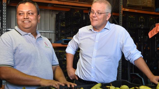 Simsha owner Shardia Singh with Scott Morrison in Townsville on Wednesday. Picture: Evan Morgan