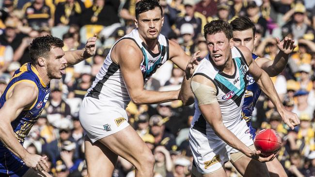 MIDFIELD MAESTRO: Port Adelaide’s Brad Ebert has enjoyed a career-best season after being handed more centre-square duties. Picture: Tony McDonough (AAP).