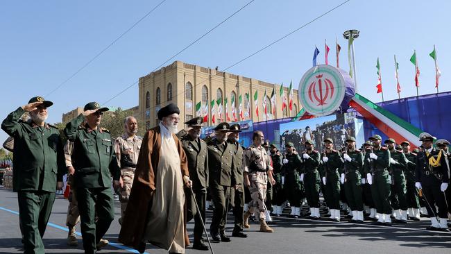 Iran's Supreme Leader Ayatollah Ali Khamenei attending a joint graduation ceremony for cadets from armed forces academies in the Iranian capital Tehran.