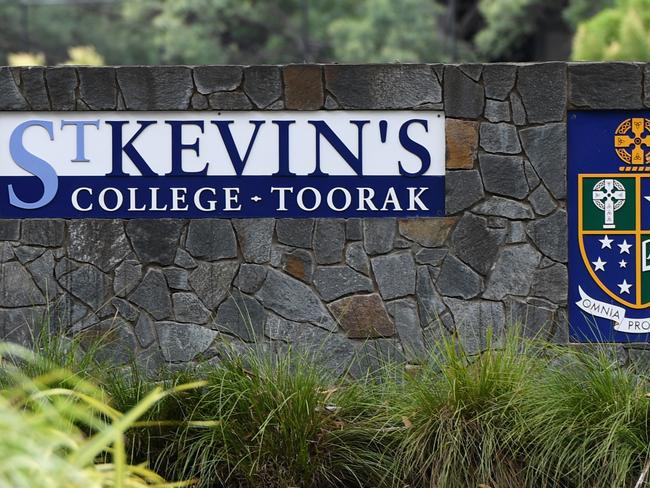 Signage is seen at St Kevin's College in Toorak, Melbourne, Thursday, February 20, 2020. Court action by a teacher has put more pressure on St Kevin's College in Melbourne after the school's headmaster resigned following a child-grooming scandal. (AAP Image/Erik Anderson) NO ARCHIVING