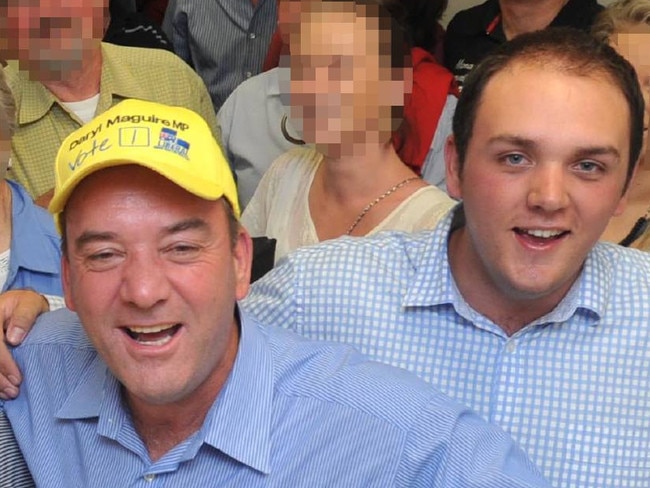 Former Wagga MP Daryl Maguire and son James, pictured after the Liberal Party's 2011 NSW election victory in Wagga. Picture Supplied