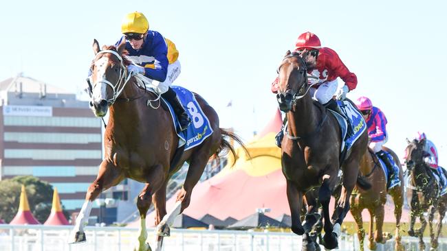 Prince Tycoon ridden by Daniel Moor wins the Next Payments Handicap at Caulfield Racecourse on May 10, 2025 in Caulfield, Australia. (Photo by Brett Holburt/Racing Photos via Getty Images)
