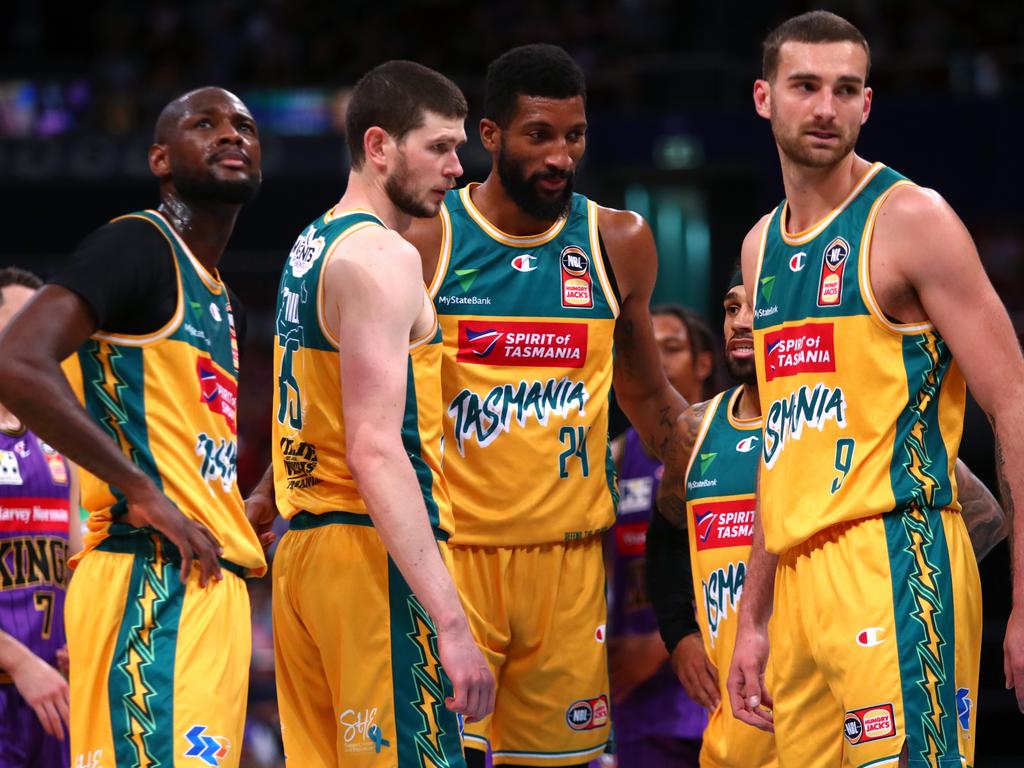 JackJumpers players look on during the round four NBL match against the Sydney Kings at Qudos Bank Arena. Photo: Jason McCawley/Getty Images.