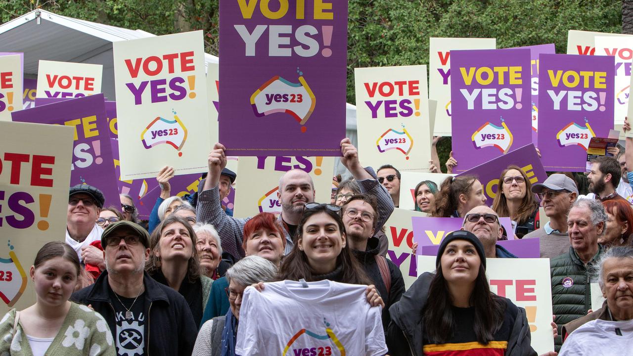 The crowd at Come Together for Yes hosted By Yes23 to support The Uluru Statement from the Heart in North Adelaide. Picture: Emma Brasier