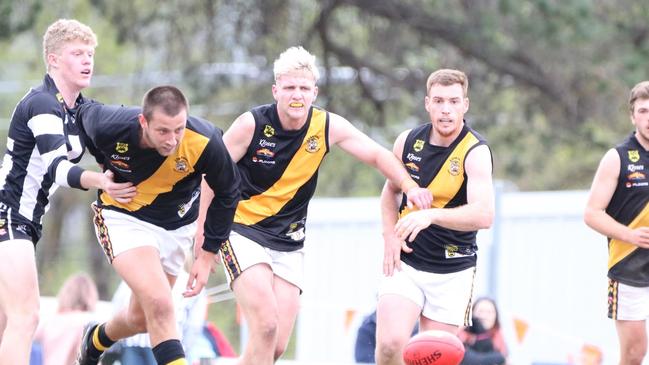 Action from the Lobethal v Hahndorf semi-final which was played earlier this month. The two teams will square of in the 2020 HFL grand final this Saturday. Picture: Supplied by Aliza Fuller