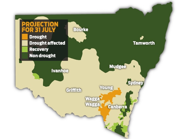 Map showing drought-affected areas in NSW. Source: Department of Primary Industries
