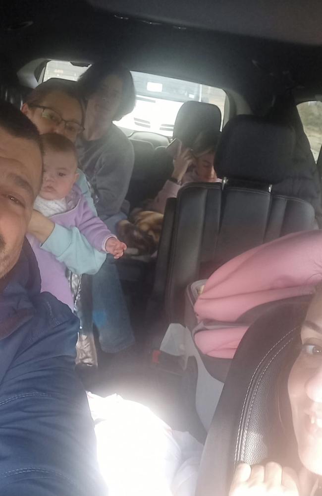 Polina Eroshenko’s relatives as they make their escape in a car. Picture: Polina Eroshenko