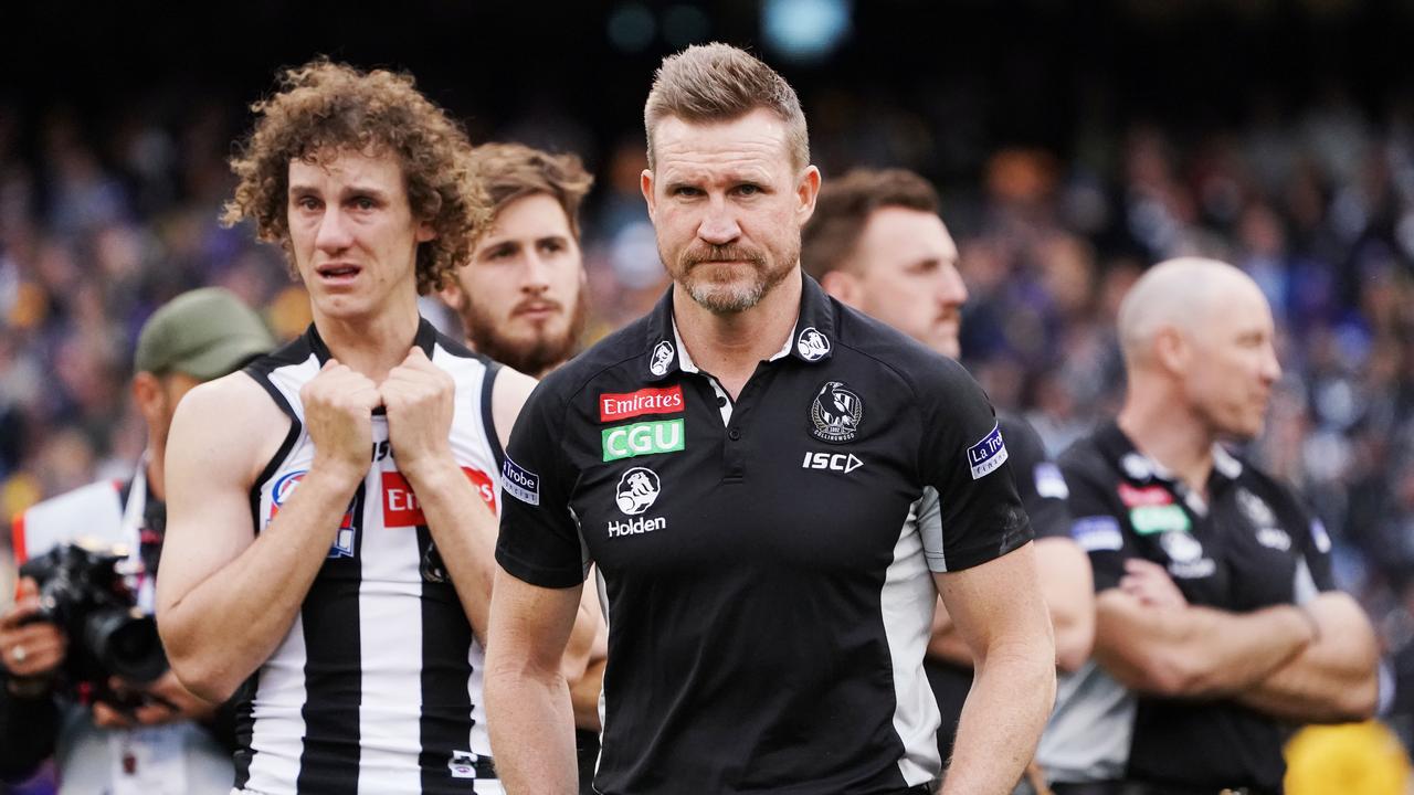 Coach Nathan Buckley after the Magpies fell by five points to West Coast in the 2018 Grand Final.