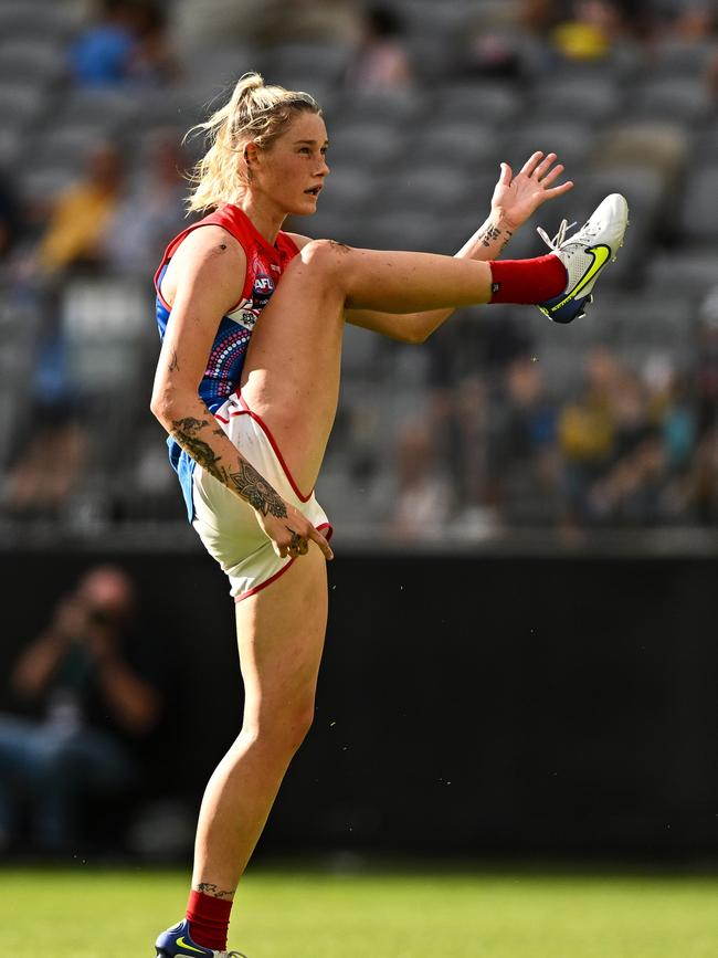 New goalkicking record holder Tayla Harris. Photo by Daniel Carson/AFL Photos via Getty Images