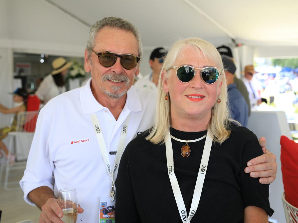 Paul and Sandy Murrell were among the VIP Audi Solitaire customers who viewed the Adelaide Motorsport Festival track side. Picture: Kane Overall