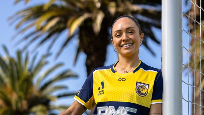 Kyah Simon is yet to play for Central Coast Mariners this season due to a calf injury. Photo: Supplied