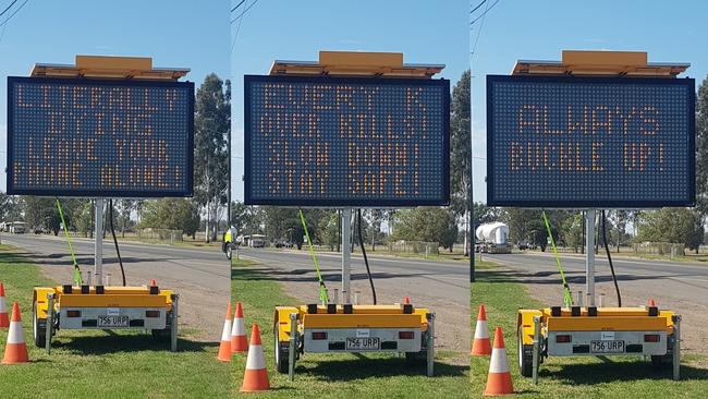 Road safety messages on display in Roma.