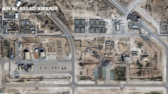 A satellite image of the al-Asad target. Picture: AFP/Planet Labs Inc/MIIS